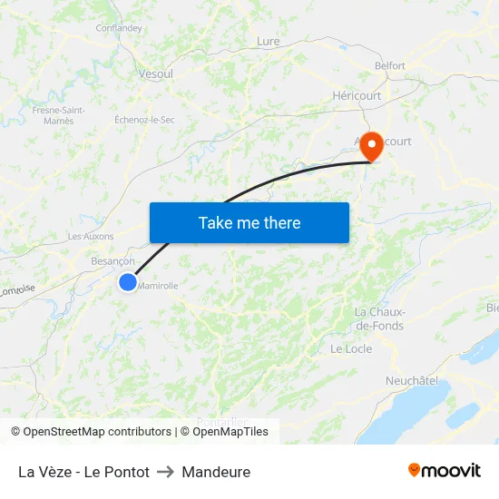 La Vèze - Le Pontot to Mandeure map