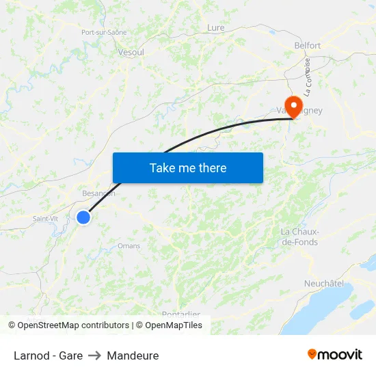 Larnod - Gare to Mandeure map