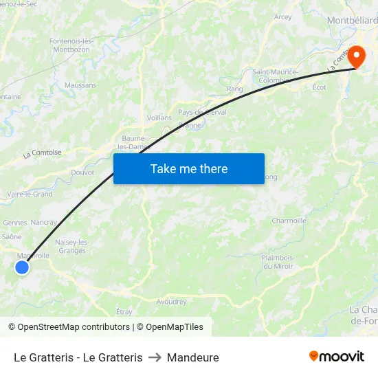 Le Gratteris - Le Gratteris to Mandeure map