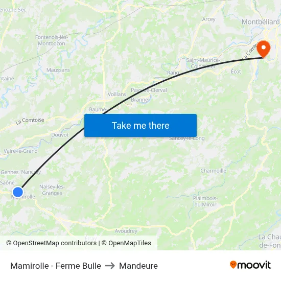 Mamirolle - Ferme Bulle to Mandeure map