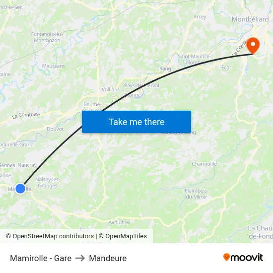 Mamirolle - Gare to Mandeure map