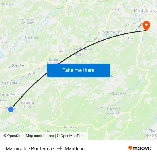 Mamirolle - Pont Rn 57 to Mandeure map
