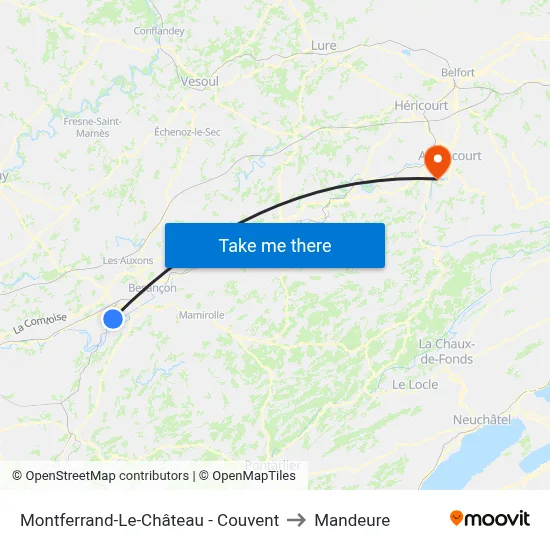 Montferrand-Le-Château - Couvent to Mandeure map