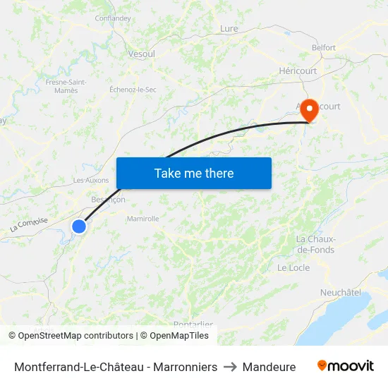 Montferrand-Le-Château - Marronniers to Mandeure map