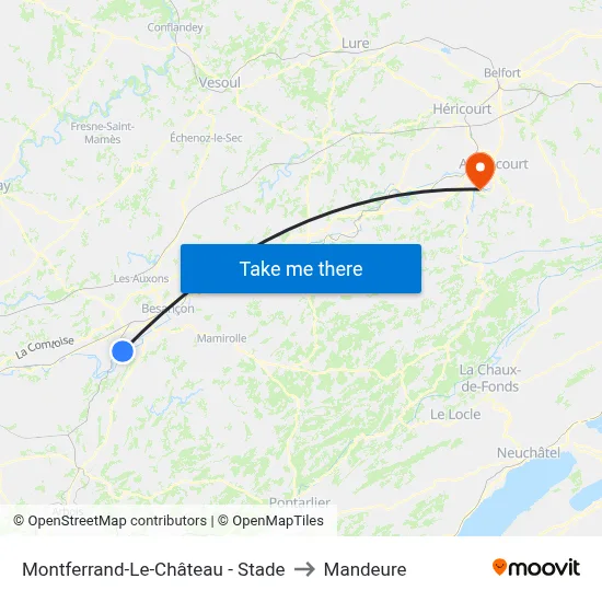Montferrand-Le-Château - Stade to Mandeure map