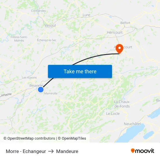 Morre - Echangeur to Mandeure map