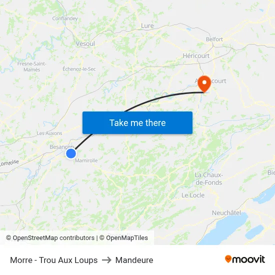 Morre - Trou Aux Loups to Mandeure map
