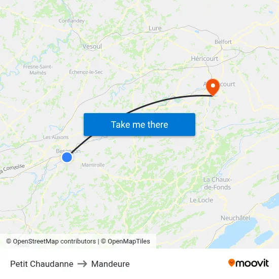 Petit Chaudanne to Mandeure map