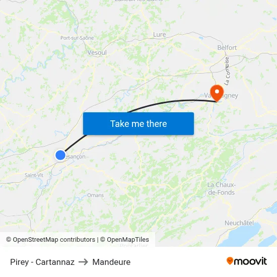 Pirey - Cartannaz to Mandeure map