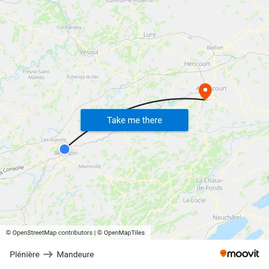 Plénière to Mandeure map