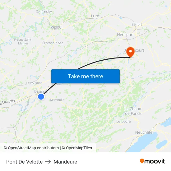 Pont De Velotte to Mandeure map