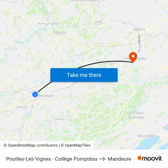 Pouilley-Les-Vignes - Collège Pompidou to Mandeure map