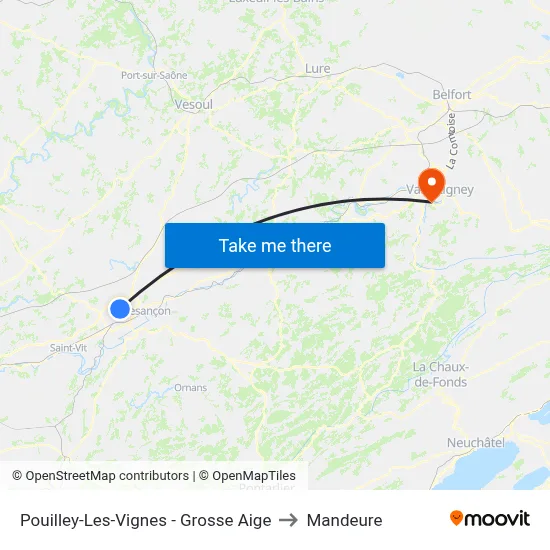 Pouilley-Les-Vignes - Grosse Aige to Mandeure map