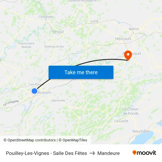 Pouilley-Les-Vignes - Salle Des Fêtes to Mandeure map