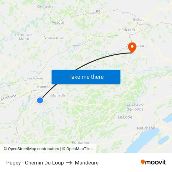 Pugey - Chemin Du Loup to Mandeure map