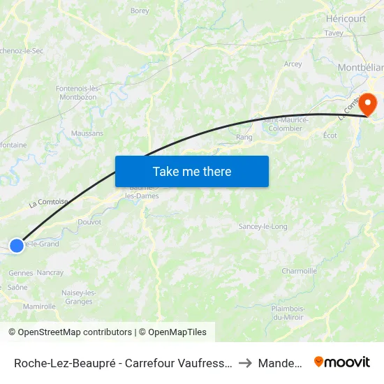 Roche-Lez-Beaupré - Carrefour Vaufressons to Mandeure map
