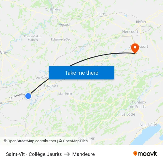 Saint-Vit - Collège Jaurès to Mandeure map