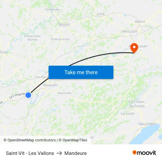 Saint-Vit - Les Vallons to Mandeure map