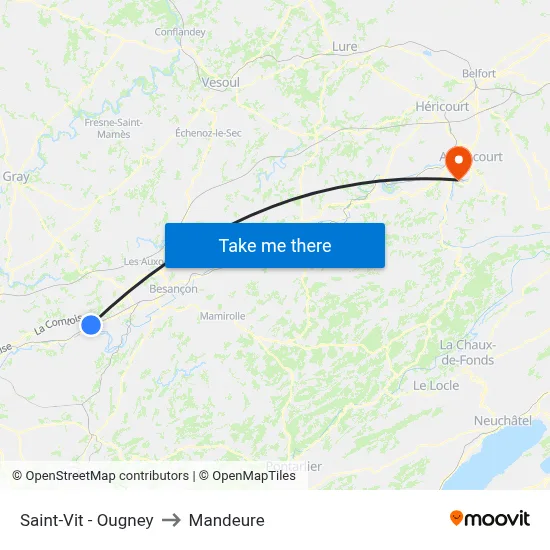 Saint-Vit - Ougney to Mandeure map