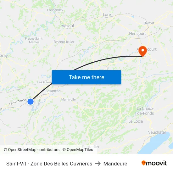 Saint-Vit - Zone Des Belles Ouvrières to Mandeure map