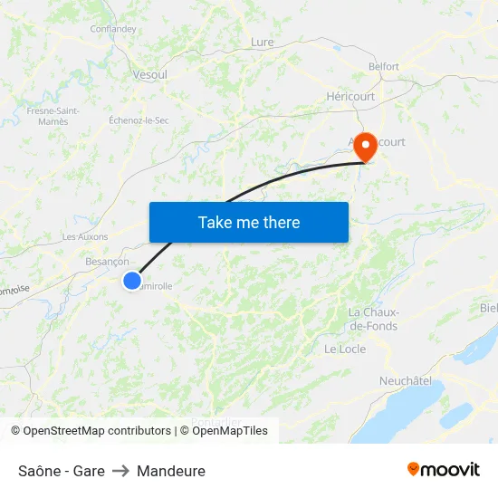 Saône - Gare to Mandeure map