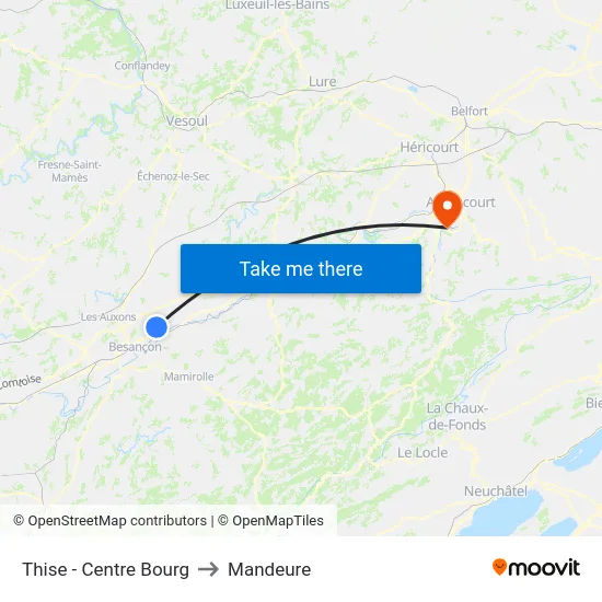 Thise - Centre Bourg to Mandeure map