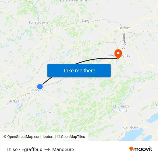 Thise - Egraffeux to Mandeure map