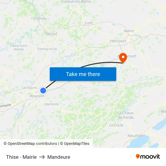 Thise - Mairie to Mandeure map