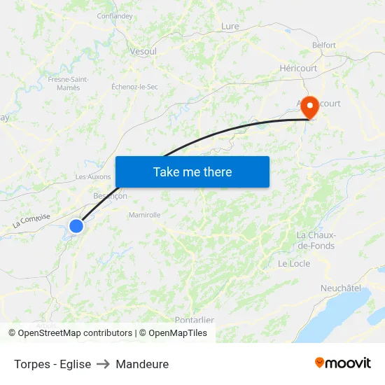 Torpes - Eglise to Mandeure map