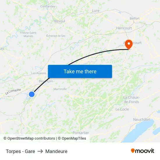 Torpes - Gare to Mandeure map