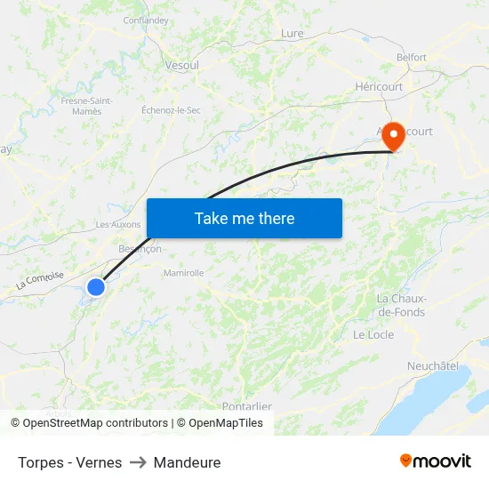 Torpes - Vernes to Mandeure map