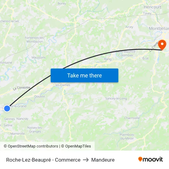 Roche-Lez-Beaupré - Commerce to Mandeure map