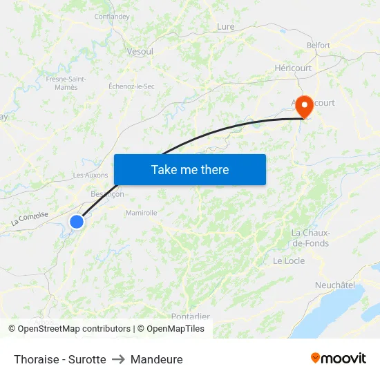 Thoraise - Surotte to Mandeure map