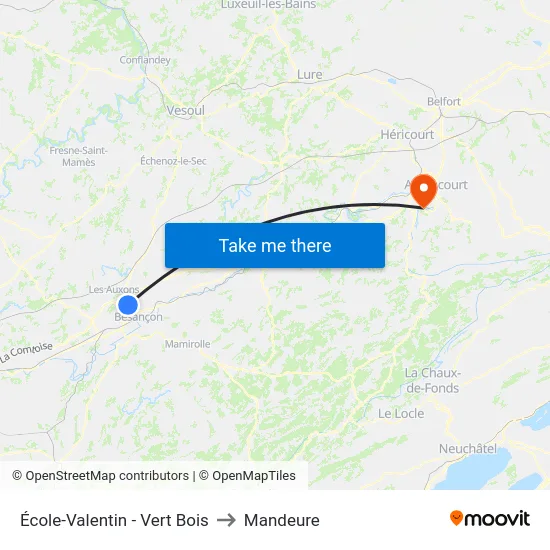 École-Valentin - Vert Bois to Mandeure map