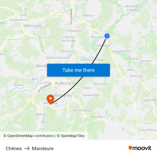 Chênes to Mandeure map