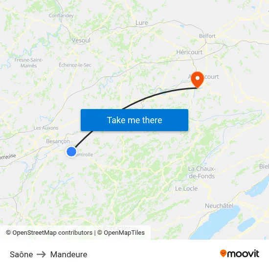 Saône to Mandeure map