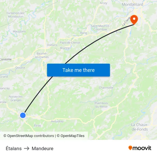 Étalans to Mandeure map