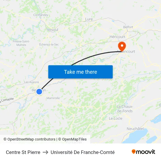 Centre St Pierre to Université De Franche-Comté map