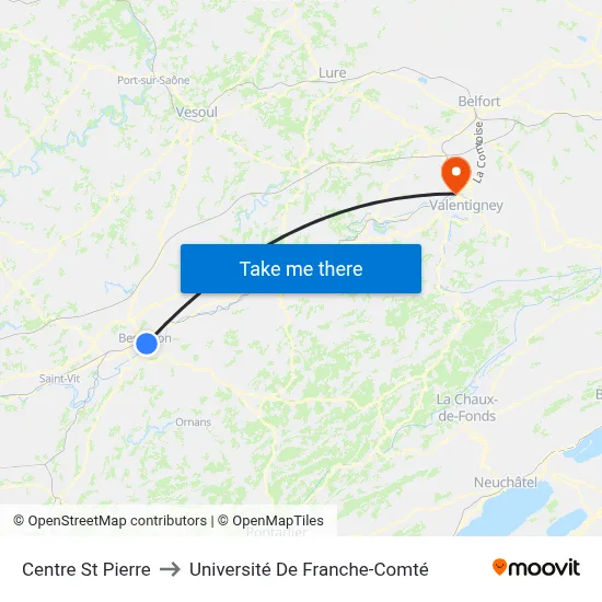 Centre St Pierre to Université De Franche-Comté map