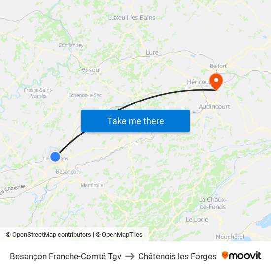 Besançon Franche-Comté Tgv to Châtenois les Forges map