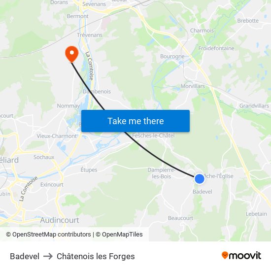 Badevel to Châtenois les Forges map