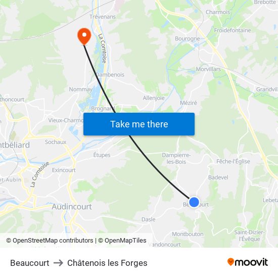 Beaucourt to Châtenois les Forges map