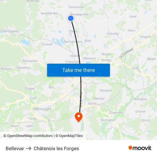 Bellevue to Châtenois les Forges map
