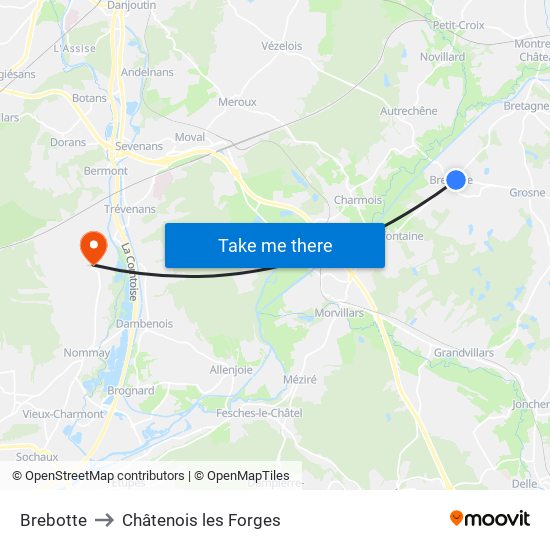 Brebotte to Châtenois les Forges map