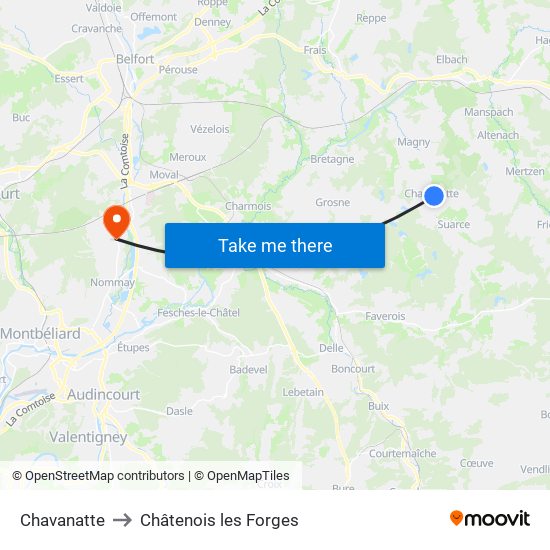 Chavanatte to Châtenois les Forges map