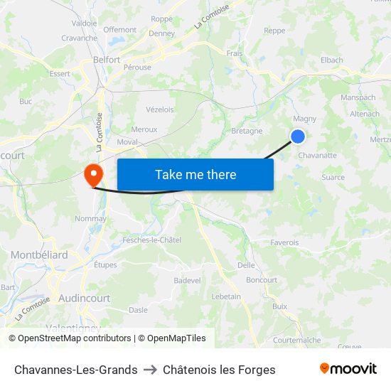 Chavannes-Les-Grands to Châtenois les Forges map