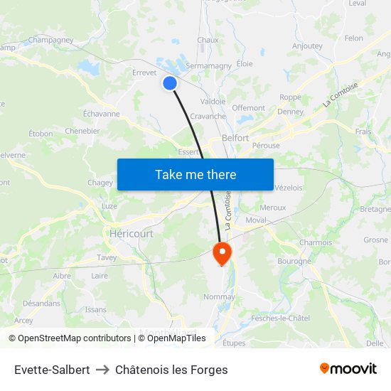 Evette-Salbert to Châtenois les Forges map