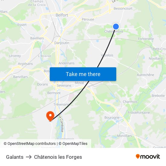 Galants to Châtenois les Forges map