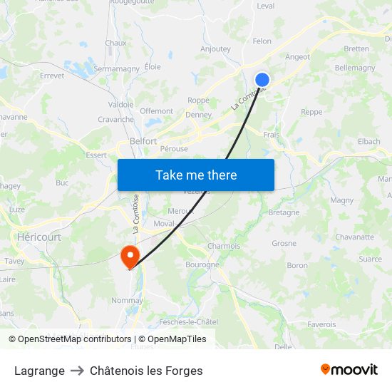 Lagrange to Châtenois les Forges map