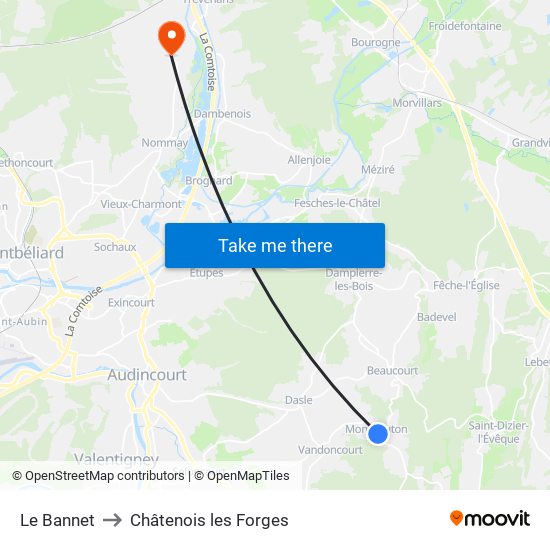 Le Bannet to Châtenois les Forges map